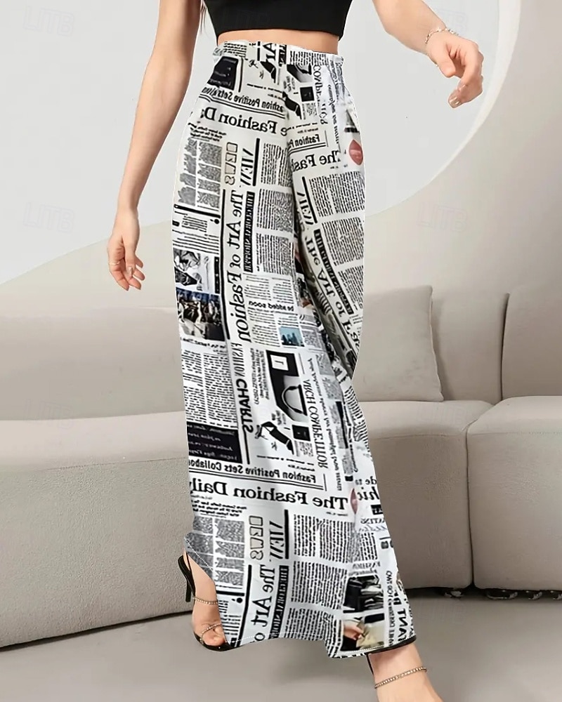 نسائي ساق عريضه بنطلون أناقة الشارع كاجوال مكتمل الطول ارتفاع متوسط زهور مرونة الخصر طبع مريح الأماكن المفتوحة عطلة مناسب للخارج أسود أبيض الخريف عادي 2025 - $20.99 –P2