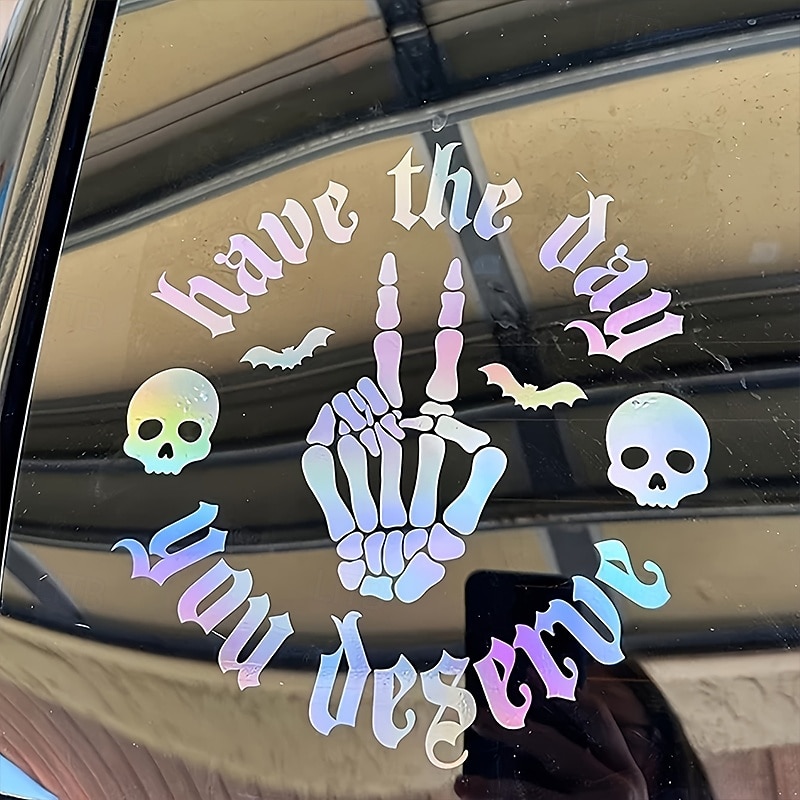 Autocollant en vinyle pour voiture, motif crâne effrayant et chauve-souris, autocollant en verre durable sur le thème de l'horreur, disponible en blanc/rose/noir, décoration d'Halloween unique pour de 2025 ? $12.99 –P5