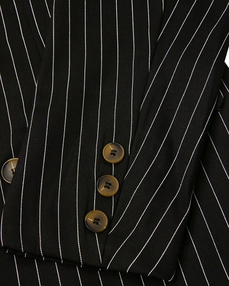 Herren Blazer Set Geschäft Cocktailparty Hochzeitsfeier 2 Stück Mode Lässig Frühling Herbst Polyester Gestreift Tasche Knöpfe Bequem Doppelreihig Blazer Schwarz 2025 - $58.99 –P6