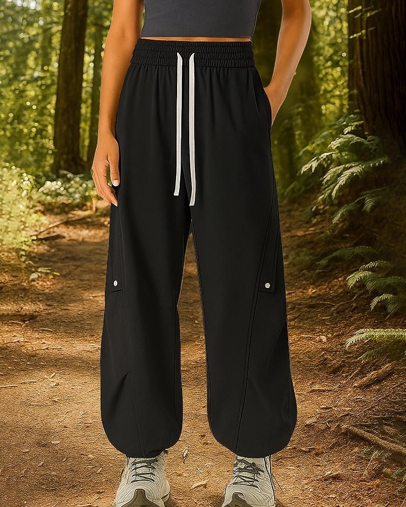 Damen Hose mit weitem Bein Wanderhosen Regenhose zum Wandern Außen Normale Passform Wasserdicht Winddicht Unterteile Kordelzug Tasche Elastischer Bund Schwarz Weiß Camping / Wandern Laufen S M L XL 2025 - $39.99 –P3