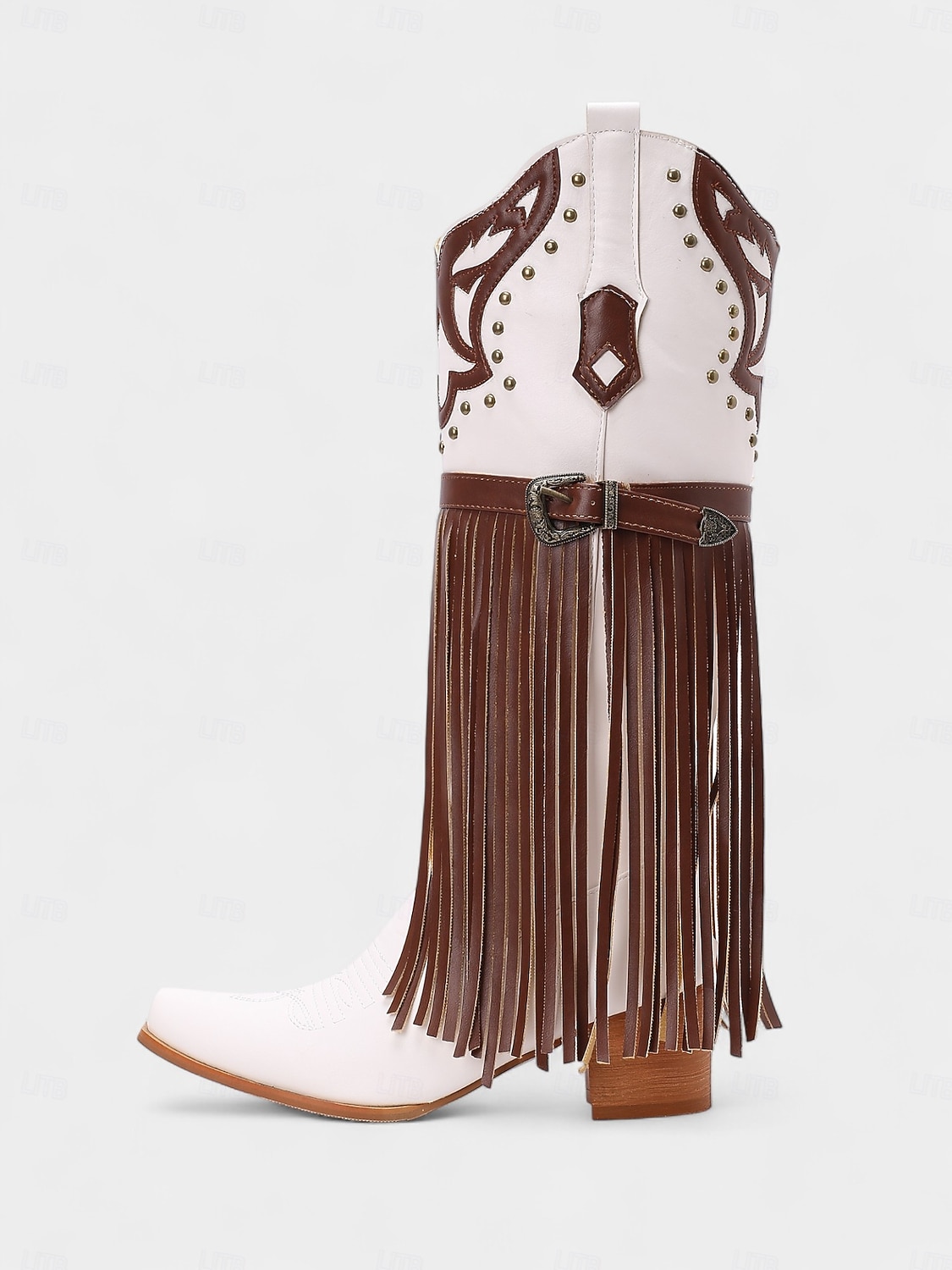 Blå og brune cowboystøvler med westernfrynser til dame – knehøye støvler med broderi i imitert skinn for rodeo-stil, countrykonserter og festivalantrekk 2026 - $94.99 –P5