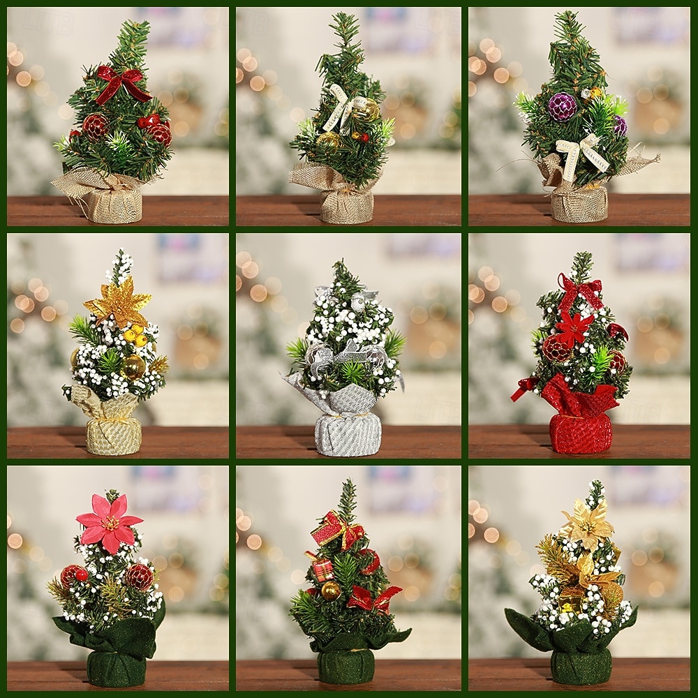 עץ חג המולד מיניאטורי 20 ס"מ, עץ חג המולד קטן לשולחן עם קישוטים לשולחן, לבית, למשרד, לקישוט מסיבת חג 2025 - $5.99 –P2