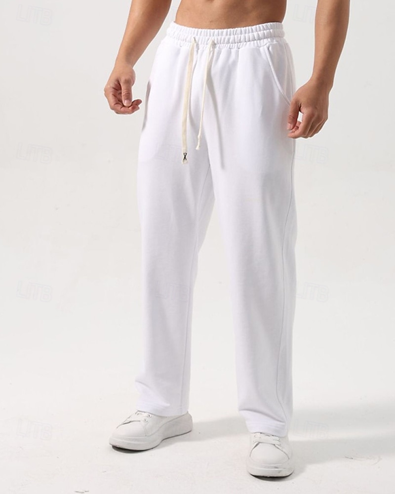 Men's Sweatpants Trousers Straight Leg Sweatpants Drawstring Pocket Elastic Waist Plain Comfort Sports Outdoor Daily Fashion Casual Black White Micro-elastic 2026 - $21.99 –P3