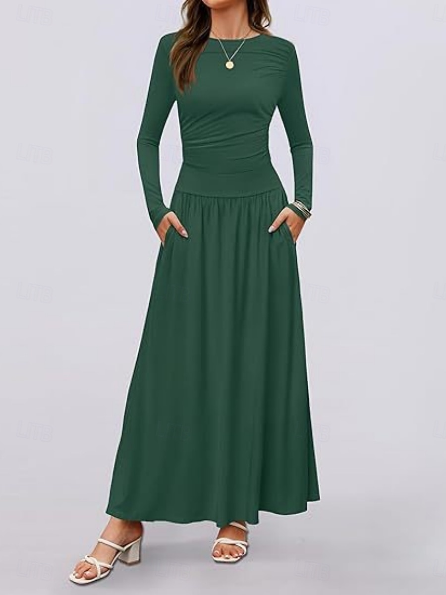 Dames Maxi-jurk Trui-jurk A lijn jurk Casual Dagelijks Normale pasvorm Effen Lange mouw Strakke ronde hals Zwart Blozend Roze Rood Bruin Lente Herfst Winter 2025 - $29.99 –P21