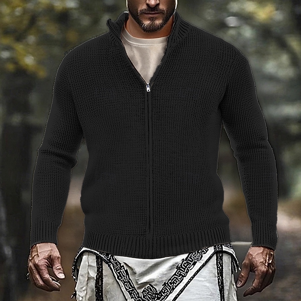 Herren Strickjacke Reißverschluss-Pullover Verkürzter Pullover Strickpullover Gerippt Grobstrick Stricken Normale Oberteile Gestrickt Einfarbig Rollkragen Mode Klassisch Urlaub Alltagskleidung 2026 - $48.99 –P5