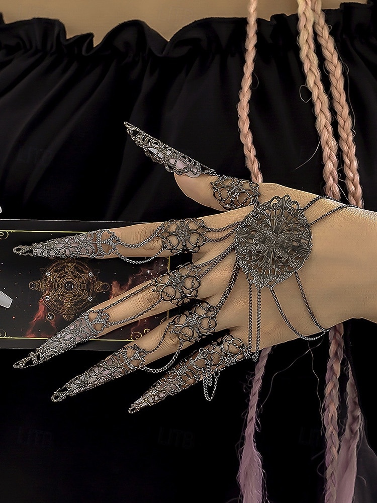 Halloween gotisk fingerkloarmbånd til dame – vintage filigran metallhåndsmykke med kjedeledd til kostymefester, cosplay og heksestil 2025 - $11.99 –P2