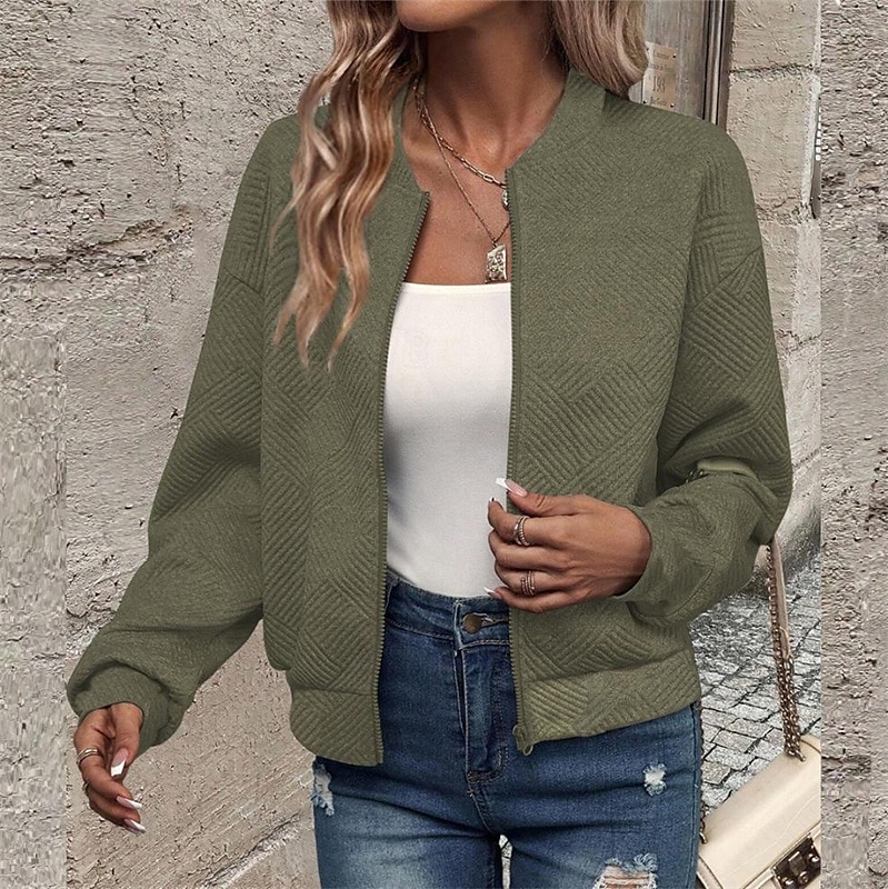 Per donna Cappotto Giacca Casual Confortevole Traspirante Cerniera Tasca Moda Moderno Casual Semplice Uscire Weekend Cerniera Regolare Collo alla coreana Vestibilità regolare Manica Lunga Capispalla del 2025 a $23.99 –P14
