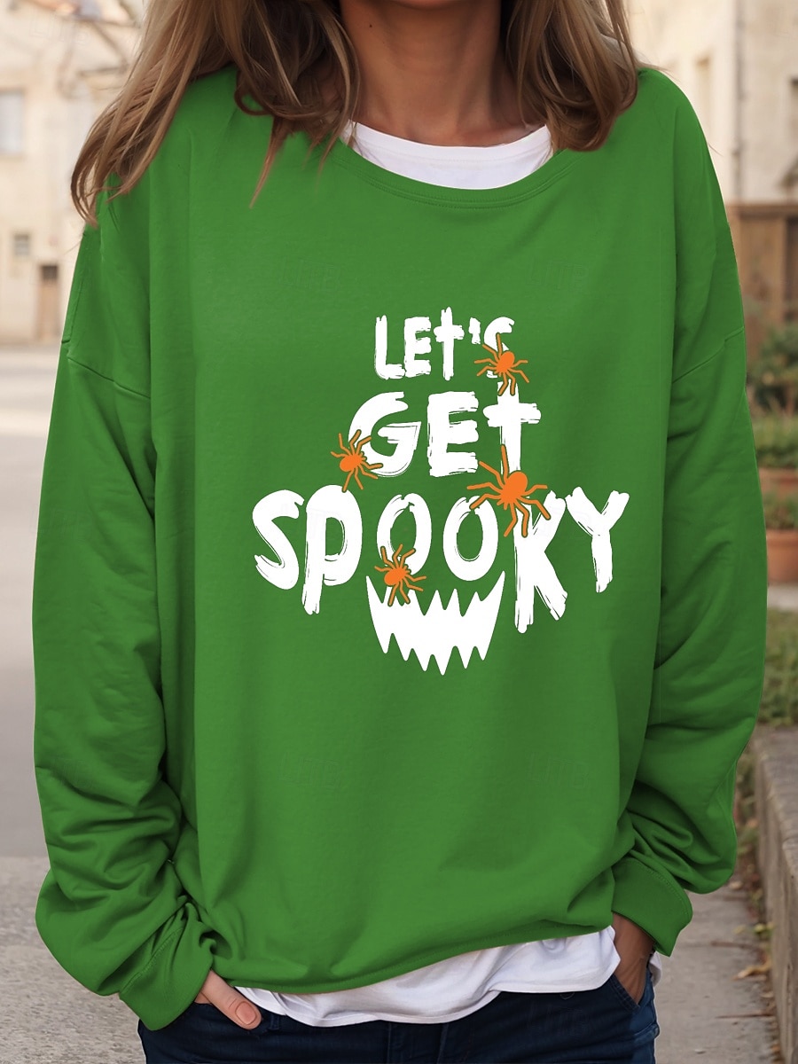 Bluzy damskie na Halloween, graficzne, codzienne, z długim rękawem, z okrągłym dekoltem, regularne, z nadrukiem, czarne, niebieskie, pomarańczowe, zielone, khaki, jesienne i zimowe 2025 - $24.99 –P4