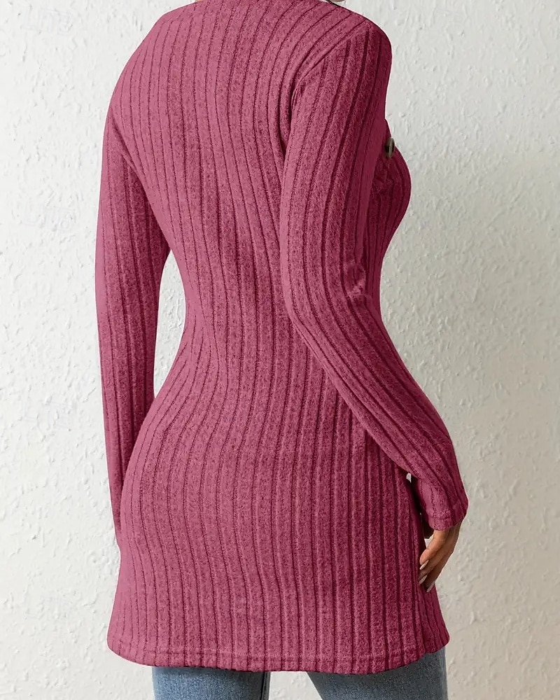 Women's T Shirt Tee Top Buttons Asymmetrical Solid Color Elegant Fashion Long Sleeve Square Neck Regular Tops Daily Weekend Black Brown Rose Pink Gray Spring Fall 2026 - $22.99 –P10