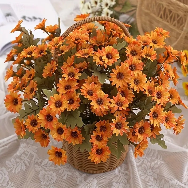 5 maços de flores artificiais de outono, crisântemos do pôr do sol, flores artificiais de outono para áreas externas com margaridas e eucalipto, plantas de floração plena, resistentes a raios UV, à de 2025 por $20.99 –P10