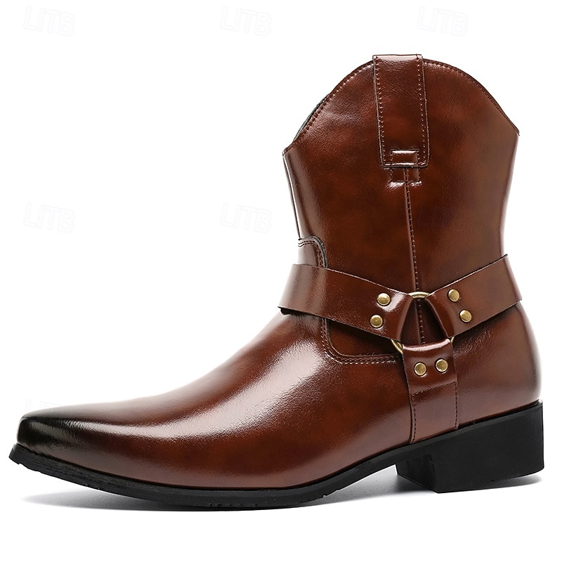 Bottines en cuir marron pour hommes avec fermeture éclair latérale et sangle à boucle, bottes habillées élégantes pour les affaires, les soirées et les occasions formelles de 2025 ? $54.99 –P3