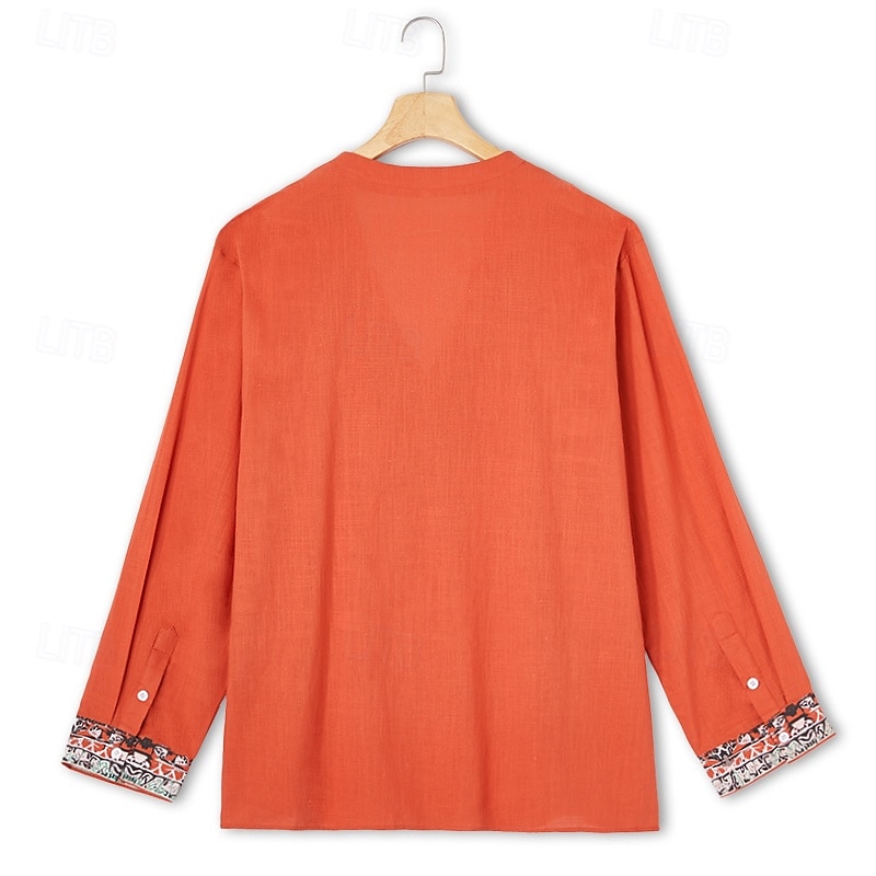 2026年 男性用 ポップオーバー シャツ サマーシャツ ビーチウェア ヴィンテージシャツ エスニックシャツ 花 バケーション 祝日 イエロー ブルー オレンジ ブラウン 長袖 Ｖネック 夏 春 衣類  コレクション – $25.99 –P11