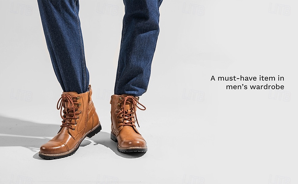 botas de combate masculinas com zíper lateral e fivela - botas de cano curto com cadarço de moda casual para roupas urbanas e do dia a dia de 2025 por $59.99 –P13