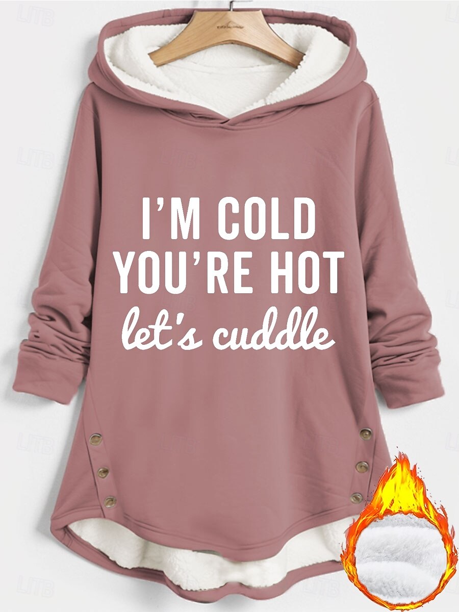 Kvinners hettegenser sweatshirt pullover fleecefôret varme pysjamas hettegensere grafisk bokstav varm uformell fluffy langermet hette lange topper uformell sportstrykk svart rosa rød blå grå høst 2025 - $29.99 –P1