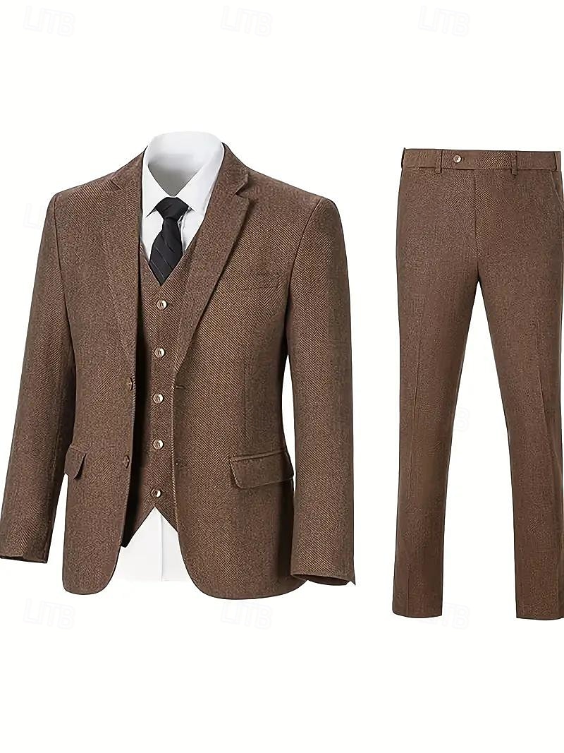 Pour des hommes Affaires Mariage d'automne Costumes de mariage Revers Cranté Marron Formel Couleur Unie Coupe sur mesure 3 pièces de 2025 ? $159.99 –P3