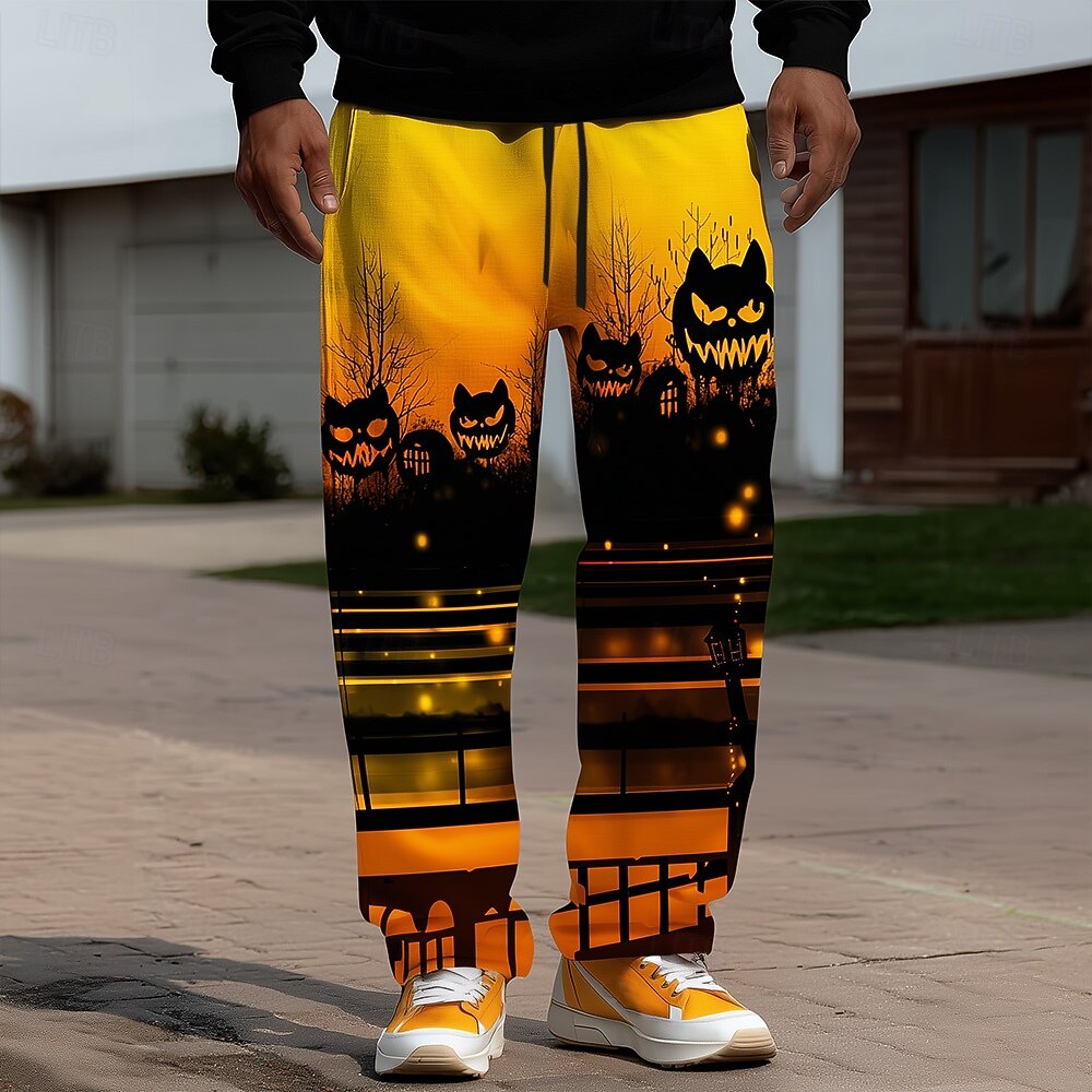 Halloween Homens Abóbora Trajes da Noite das Bruxas Calças Calças largas Calça casual Cintura Média Estilo gótico escuro Feriado Cintura elástica com cordão Calças de linho com bolsos Primavera Outono de 2025 por $26.99 –P1