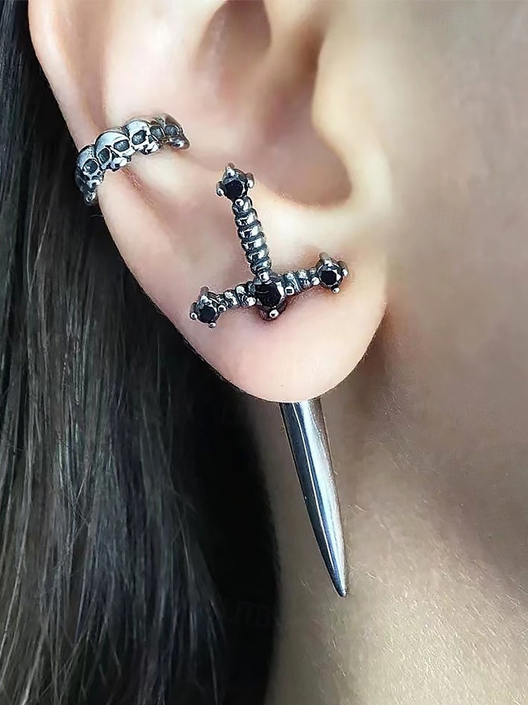 Halloween gotiske kors-øredobber til dame – punk-smykker med spike-design til fest, cosplay og uteliv 2025 - $7.99 –P2
