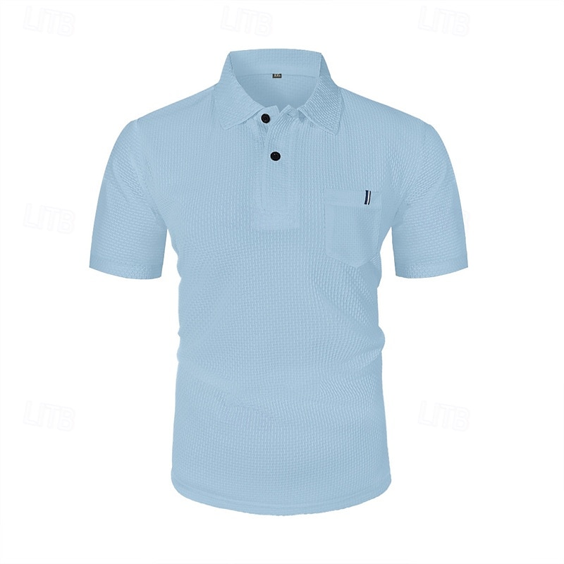 Multi-pakketten 3 stuks Voor heren Revers Korte Mouw Wit+Zwart+Blauw Ice Silk seersucker polo Polo's met knopen Golfshirt Jacquard Effen Vakantie Alledaagse kleding Polyester Zomer 2026 - $48.99 –P5