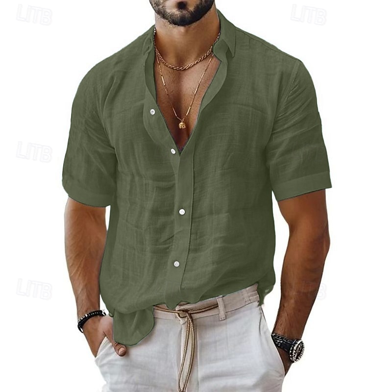 Men's Shirt Linen Shirt Casual Shirt Button Up Shirt Cotton Shirt Plain Vacation Street Black White Pink Blue Short Sleeve Turndown Summer Clothing Apparel 2025 - $23.99 –P10