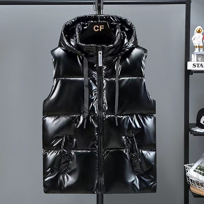 Herr Pufferväst Väst Gilet Semester Dagligen Datum Mode Ledigt Höst vinter Ficka Polyester Håller värmen Bekväm Ensfärgat Dragkedja Huva Normal Silver Svart Väst 2025 - $29.99 –P2