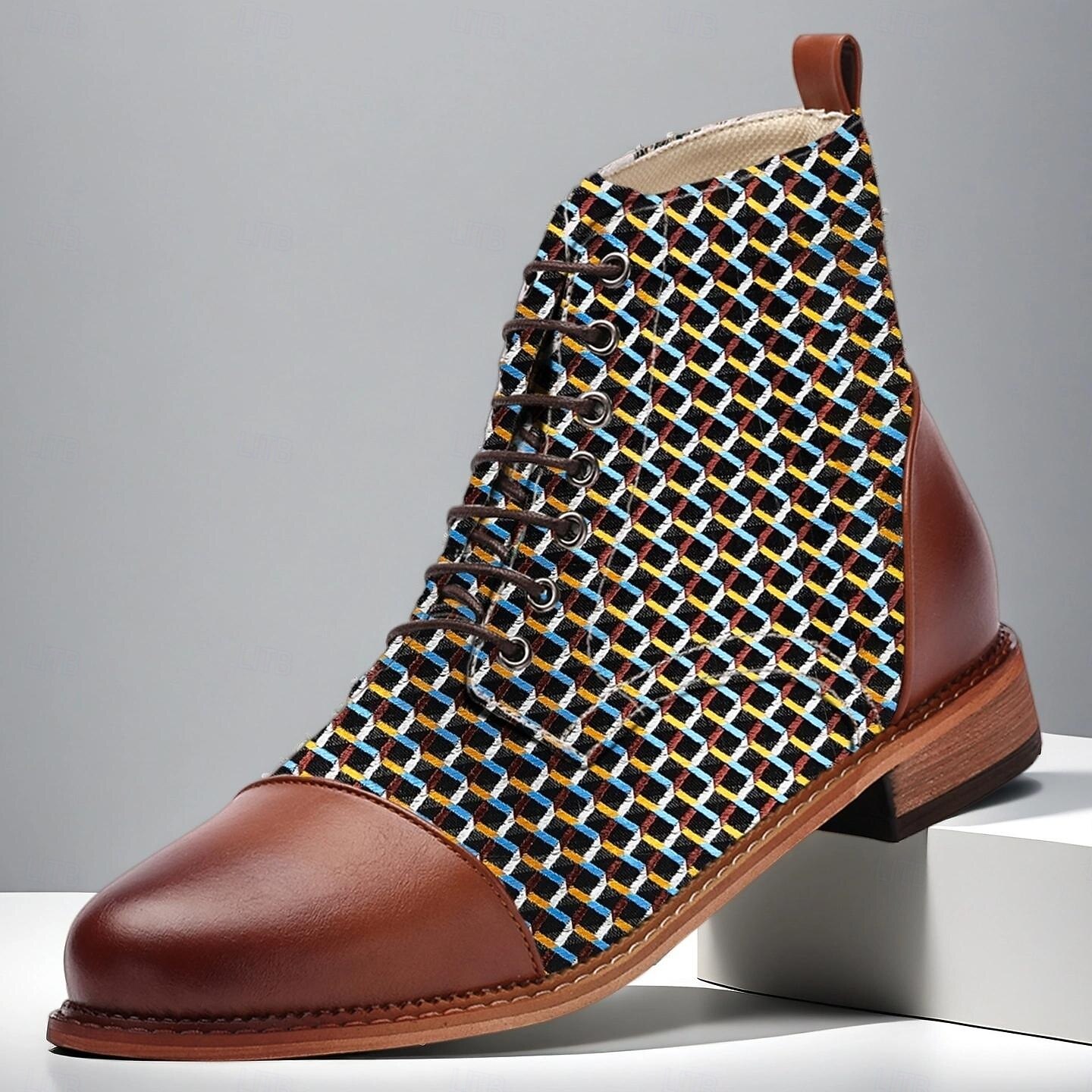 Homens Botas Caminhada Pele PU Tecido Jacquard Confortável Antiderrapante Respirável Botas / Botins Com Cadarço Marron Outono Inverno de 2025 por $46.99 –P1