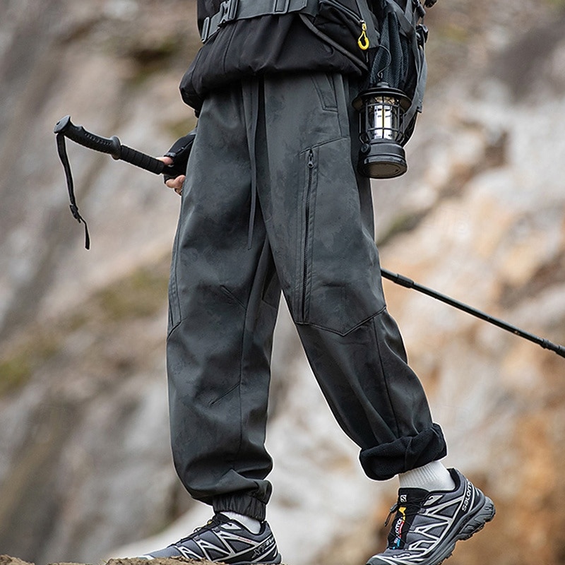Homens Calças de Trilha Calças impermeáveis Calças com cordão Calças Softshell Ao ar livre Normal Prova-de-Água A Prova de Vento Calças Bolsos Cintura elástica Preto Branco Acampar e Caminhar Corrida de 2025 por $48.99 –P10