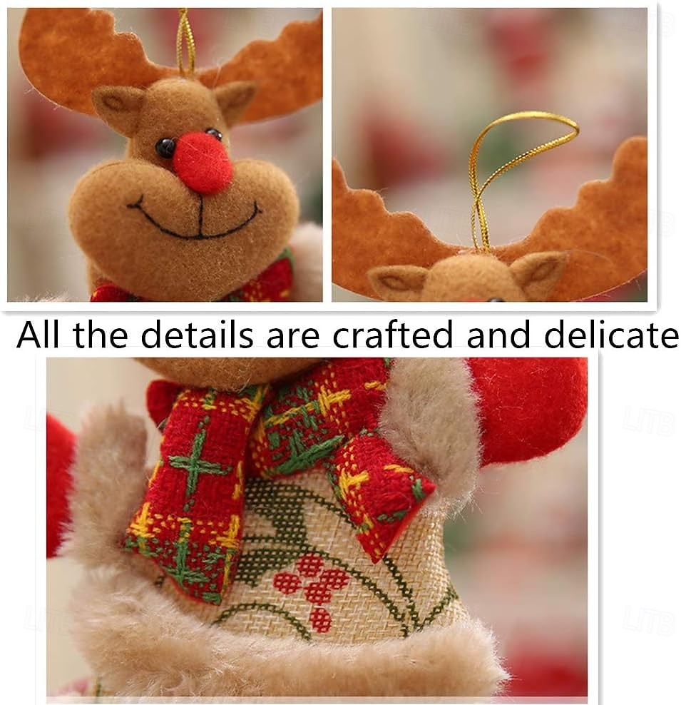 4 buc păpuși de pluș de Crăciun ornamente Moș Crăciun, om de zăpadă, ren &Decorațiuni suspendate cu ursuleți, figurine de sărbători din material textil pentru bradul de Crăciun, acasă, petrecere 2026 - $5.49 –P6