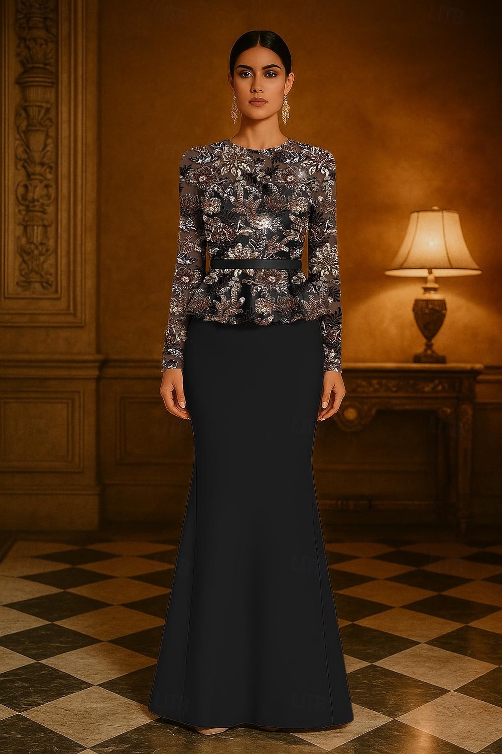 Mermaid Trumpet Floor Length Beaded Eembroidered Formal Dresses Mother of the Bride Dress Prom Dresses Evening Gown Ball Gown Formal Dress Elegant Glittering Celebrity Style Long Sleeve Crew Neck 2026 - $218.49 –P3