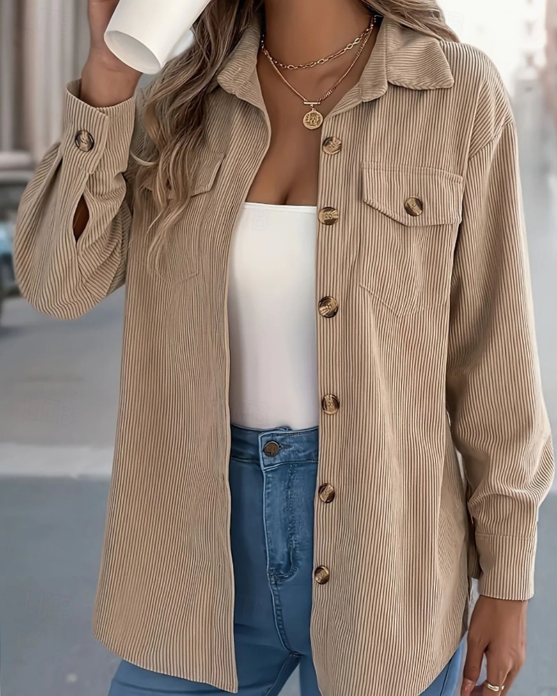 Per donna Camicia Blusa con texture Blusa Semplice Moderno Casual Manica Lunga Colletto a Camicia Top Regolari Quotidiano Uscire Tasca Bottoni Nero Vino Cachi Autunno del 2025 a $26.99 –P1