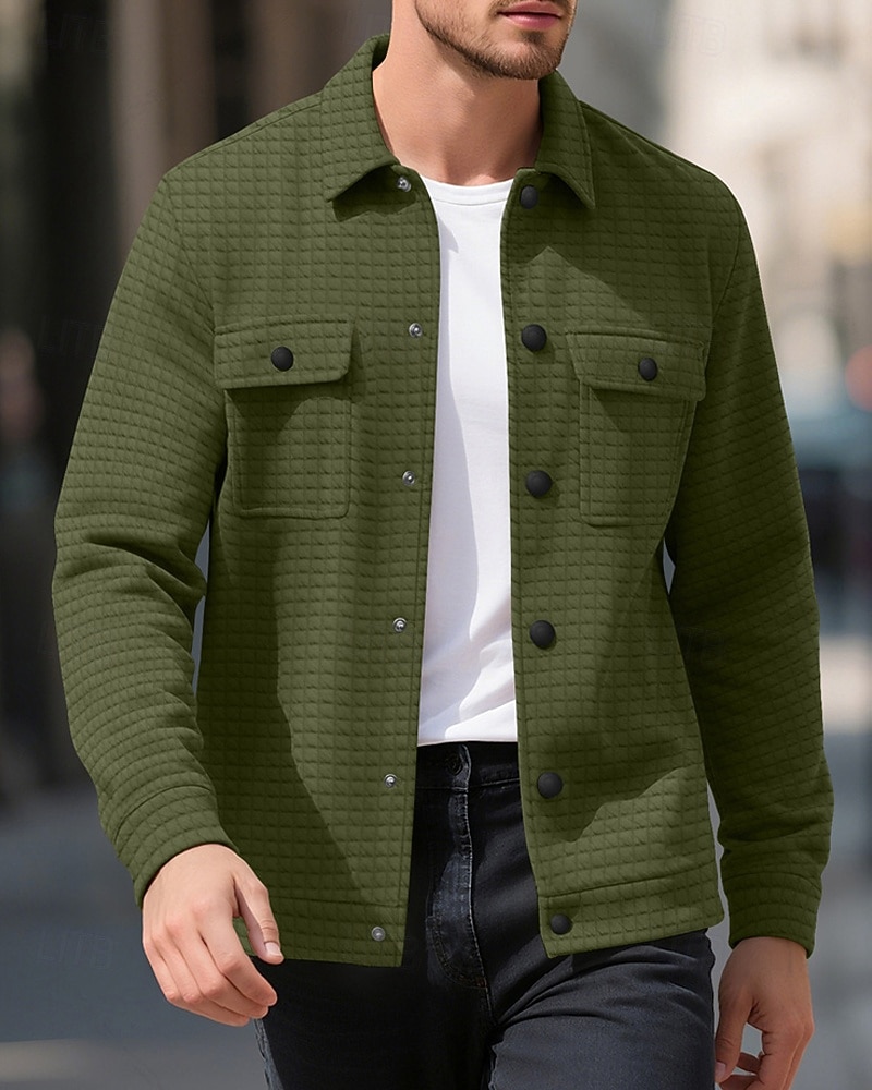 Per uomo Giacca a nido d'ape Giacca Camicia Giacca Casual Vacanza Quotidiano Traspirante Jacquard Tasca Primavera Autunno Semplice Moda Classico Bavero Regolare Nero Bianco Cachi Verde militare del 2025 a $22.99 –P12