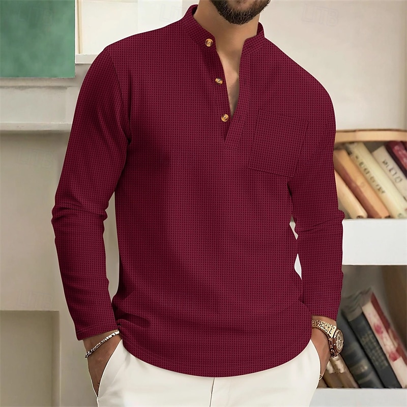 Per uomo Camicia Camicia popover Camicia Estiva Camicia casual Camicia da Spiaggia Nero Bianco Vino Verde scuro Kaki Manica Lunga Semplice Colletto alla coreana Vacanza Camicia hawaiana Abbigliamento del 2025 a $19.99 –P6