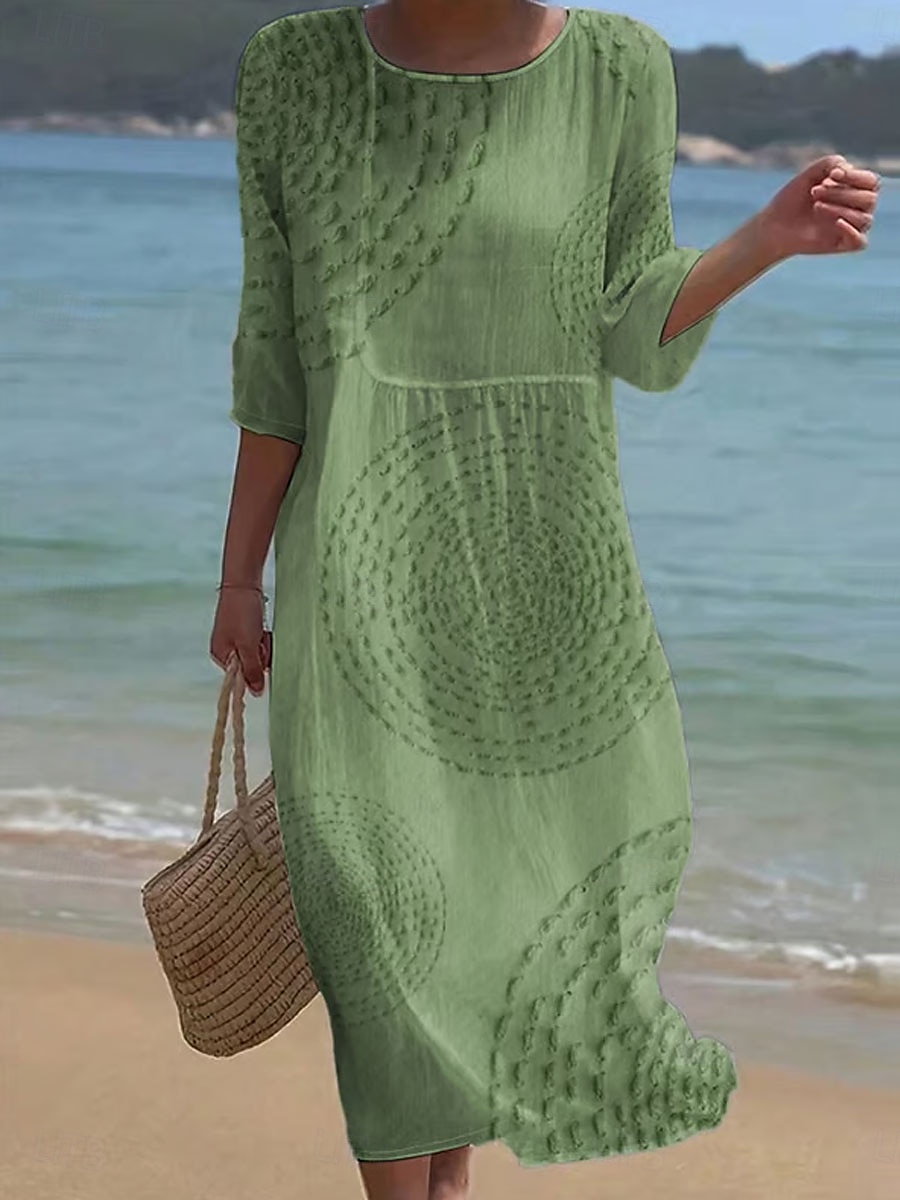 Rochie Maxi pentru Femei Kaftan cu Mâneci 3/4 Guler Rotund Rochie Casual Rochie A Line Rochie Boho Croi Normal Grafic Abstract Alb Albastru Verde Khaki Primăvară Toamnă 2025 - $41.99 –P3