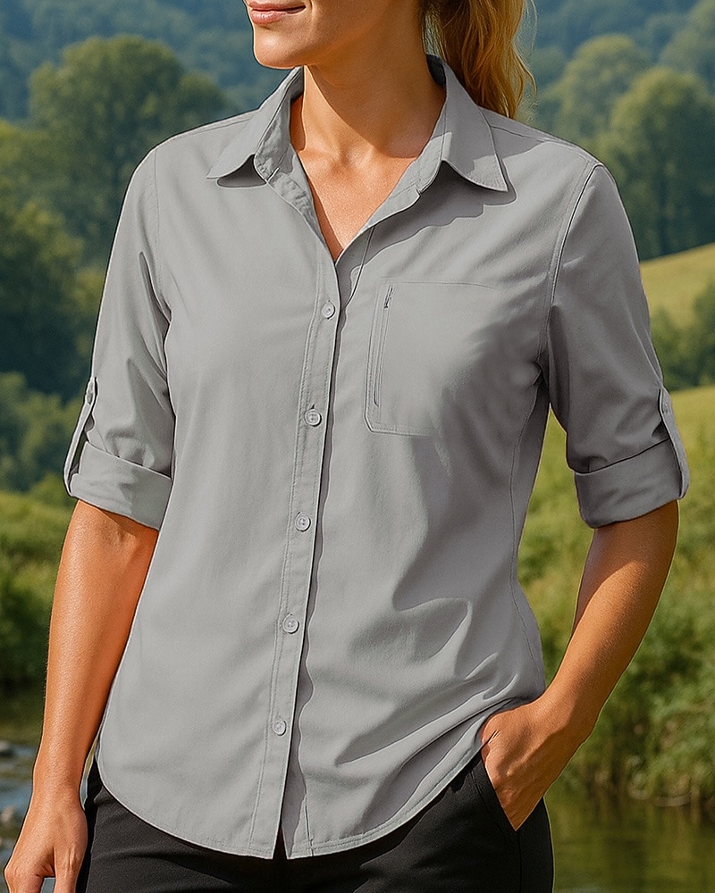 Per donna Maglietta informale cima dell'escursionismo Manica Lunga Collo ripiegato Top Esterno Traspirante Primavera Autunno Poliestere Bianco Rosa Verde militare Tennis Golf Corsa del 2026 a $24.99 –P7