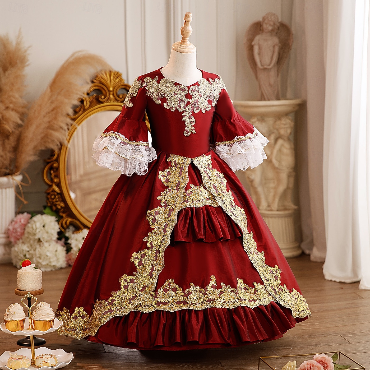 Retro Vintage Rococo Fancy Maxi Cocktail Dress Accessories Bell Sleeve Princess Bow Retro Ball Gown Point Fancy Dress Girls' Royal Christmas Halloween Carnival Masquerade Wedding Party Festival Kid's 2026 - $170.99 –P2