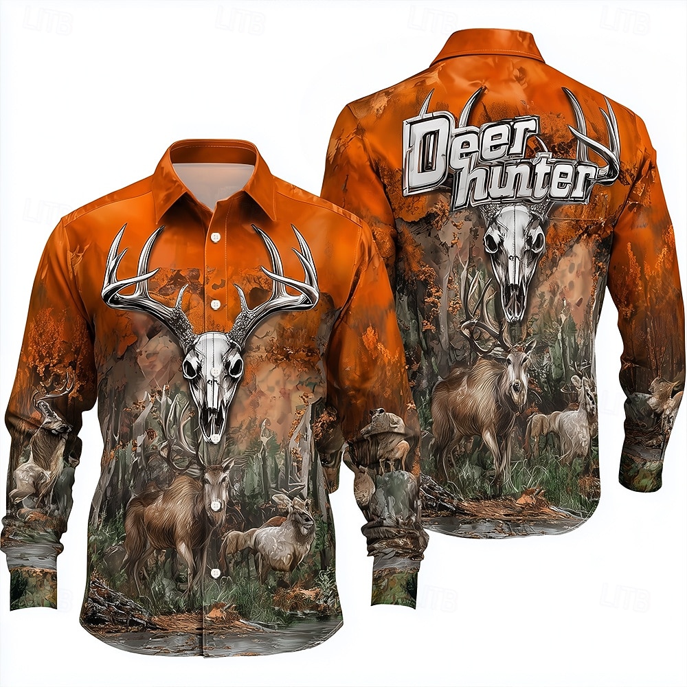 Per uomo Mimetico Cervo Camicia Camicia con Bottoni Manica Lunga Vintage Retrò All'aperto Campeggio & Escursionismo Caccia Primavera Autunno Collo ripiegato Stampa 3D camicie con colletto Arancione del 2025 a $25.99 –P1