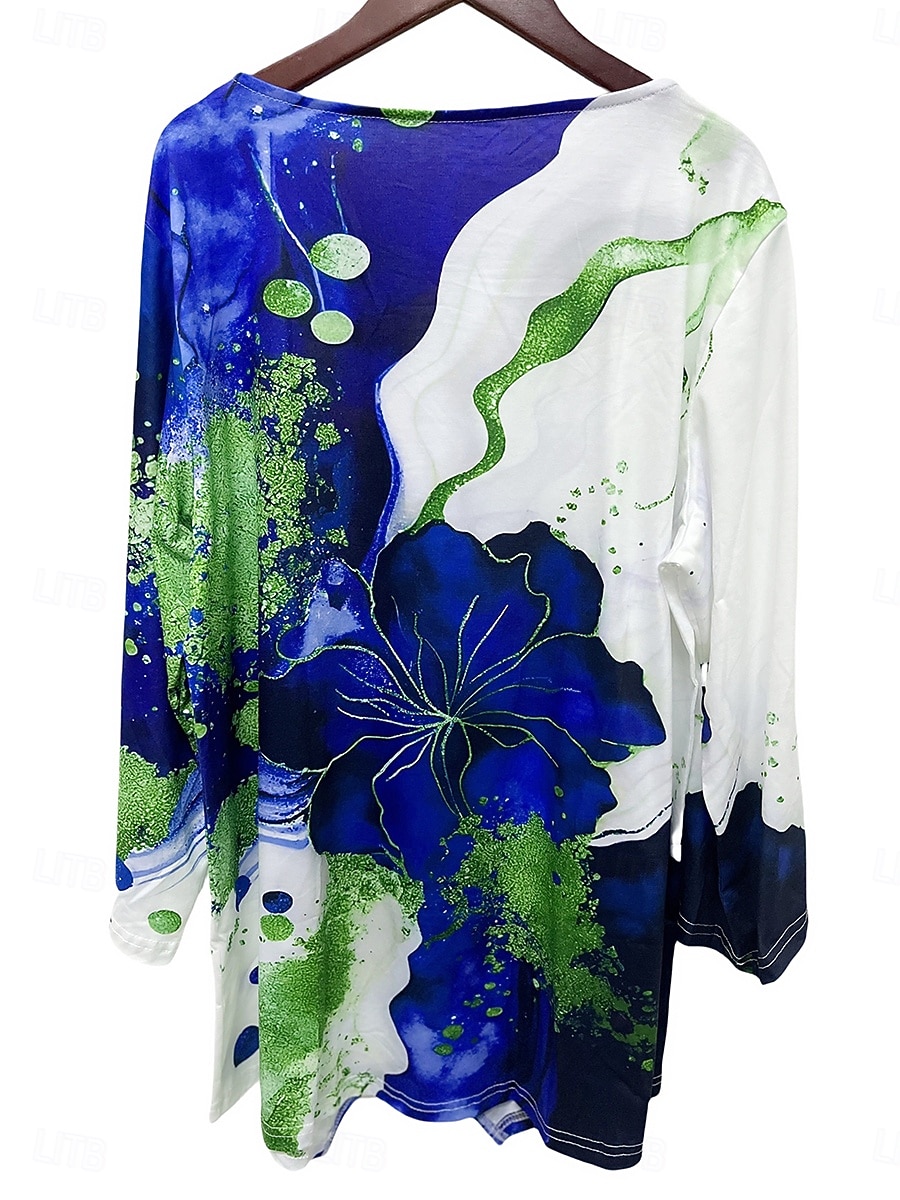 Femmes Chemisier Fleuri Graphique ancien Élégant Occasionnel Manche 3/4 Col en V Hauts Réguliers Quotidien Fête Imprimé Rouge Bleu Violet Vert Printemps Automne de 2025 ? $25.99 –P5