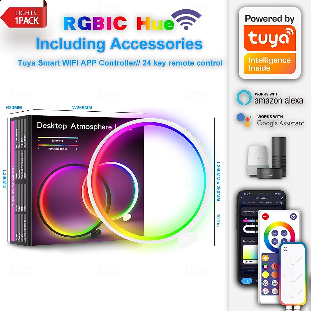 Умная светодиодная настольная лампа, RGB, IC освещение, ночник с меняющимися цветами, синхронизация с музыкой, режим «сделай сам», плавная регулировка яркости, для спальни &игр 2025 - $43.99 –P2
