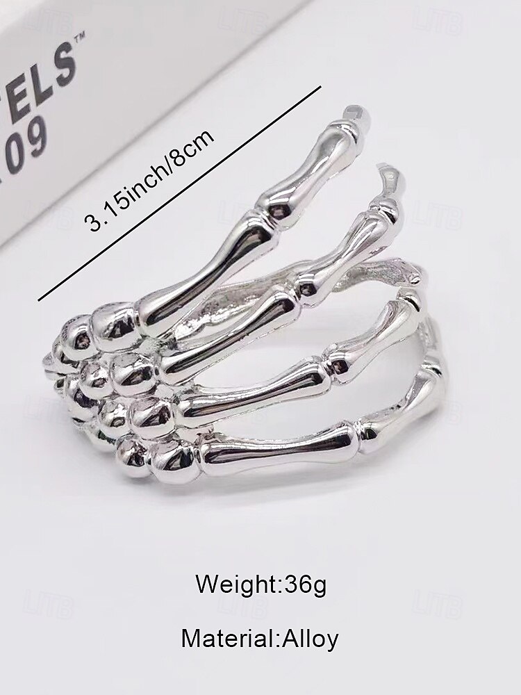 Halloween skeletbotten armband voor dames – 4-rijige gotische legering scharnierende armband, verstelbare open wikkel, opvallende kostuumsieraden voor cosplay, feesten en uitgaan 2026 - $9.99 –P7