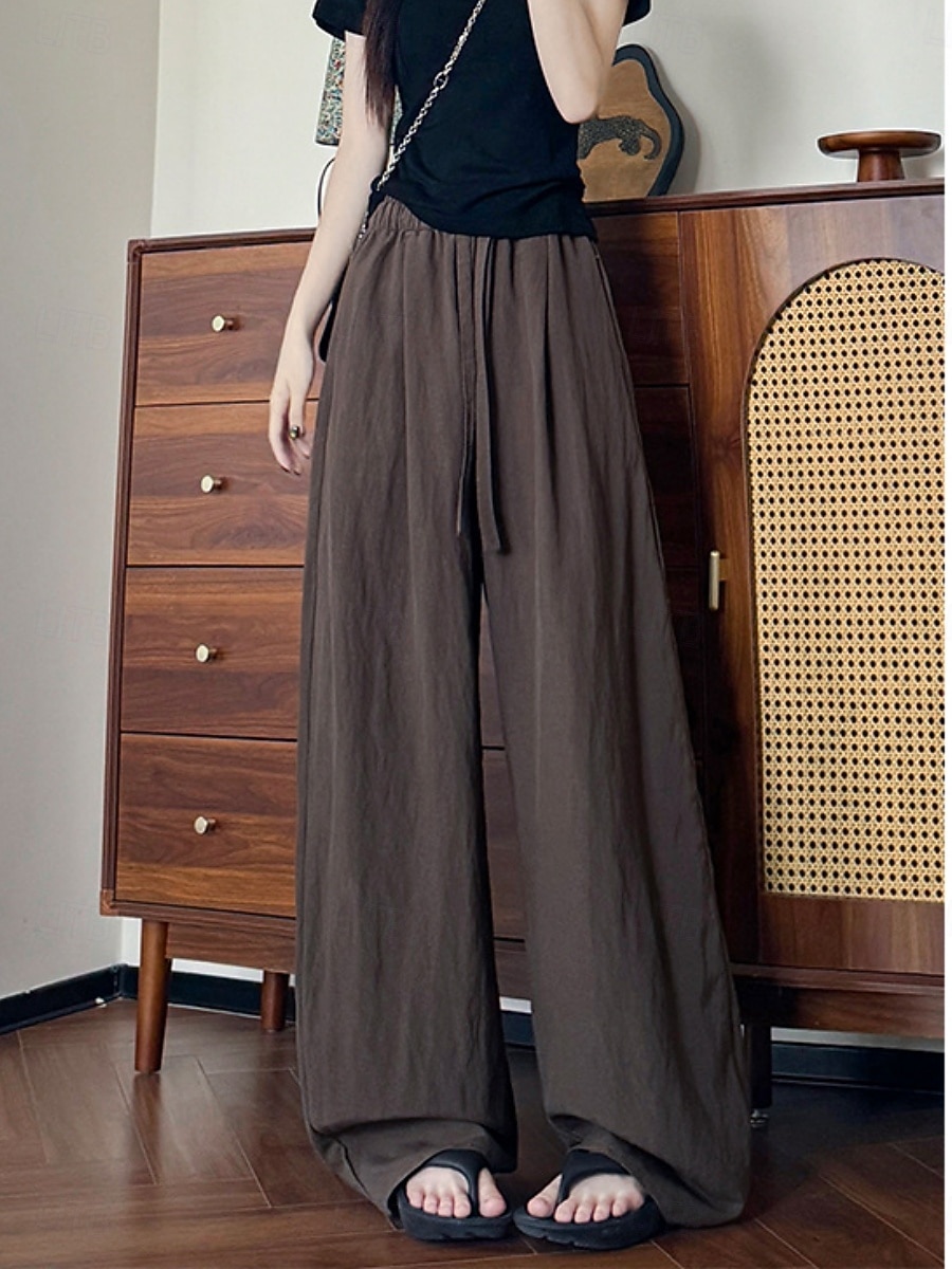 Mujer Perneras anchas Chinos Básico Casual Longitud total Alta cintura Plano Bolsillo Cintura elástica Confortable Suave Cómodo Elástico Exterior Calle Negro Rosa Azul Marino Café Verano Primavera 2025 - $32.99 –P2