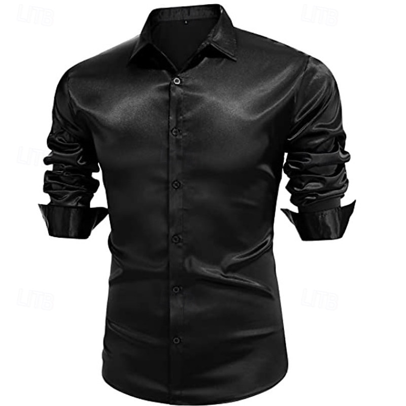 Per uomo Camicia Come la seta Camicia in raso Camicia elegante Camicia casual Camicia con Bottoni Semplice Matrimonio Doccia Nero Bianco Rosso Blu reale Manica Lunga Bavero Primavera & Autunno Tutte del 2025 a $23.99 –P11