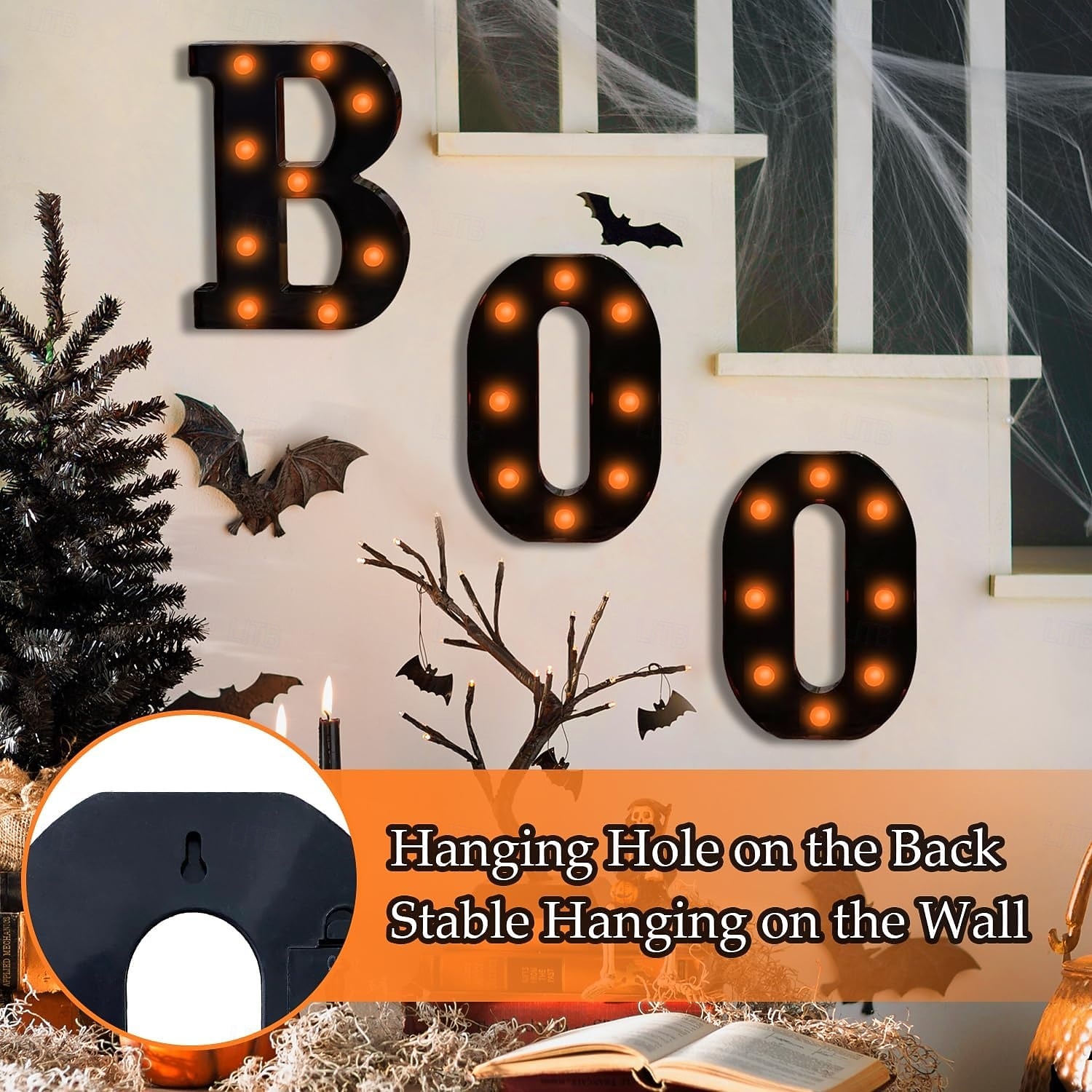 Украшения для дома на Хэллоуин - 3 светодиодных светящихся буквы, черная вывеска "бу", светящиеся буквы на Хэллоуин для дома, кухни, камина, праздничного стола, декора, принадлежности 2025 - $22.74 –P20