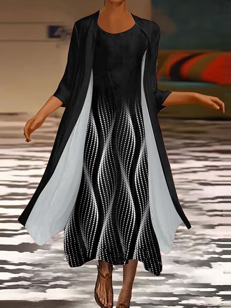 Pentru femei Set de rochii Rochie Maxi Rochie de schimb Rochie de vară Casual Grafic Geometric Multistratificat Imprimeu Rochie Maxi Lungime Manșon 3/4 Stil Nautic Zilnic Alb Roșu-aprins Primăvar 2025 - $38.99 –P3