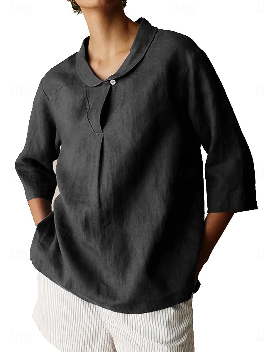 Per donna Camicie di cotone e lino Semplice Quotidiano Moderno Manica 3/4 Colletto a Camicia Top Regolari Quotidiano Bottoni Nero Arancione Marrone Cachi Grigio Estate Primavera Autunno del 2025 a $19.99 –P3