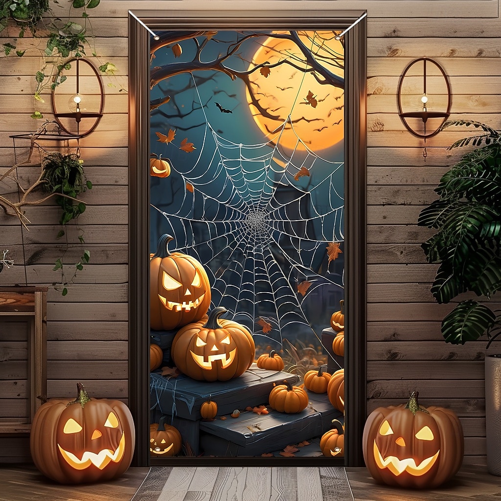 Halloween Cubierta de la puerta pancartas al aire libre Calabaza Éxtasis. Gótico punk oscuro Fiesta Al Aire Libre Fondos de disparos Puerta de Entrada Porche de pared Fondo de puerta de pared con 2025 - $15.99 –P2