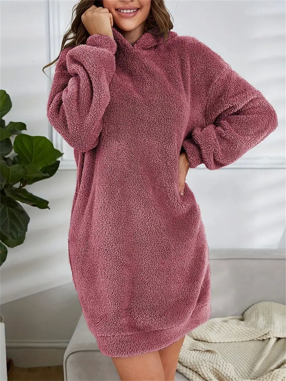 Sukienka dresowa damska hoodie mini sukienka sukienka ołówkowa wakacje casual boho na co dzień sportowa wychodząca luźny krój gładki długi rękaw z kapturem różowy czerwony niebieski szary wiosna 2026 - $31.99 –P3