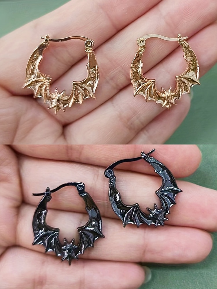 Boucles d'oreilles créoles chauve-souris pour femme, style gothique punk, en alliage, idéales pour les fêtes, les cosplays et les sorties nocturnes. de 2025 ? $7.99 –P7
