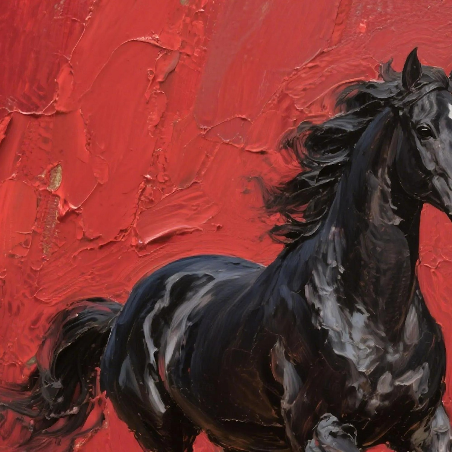 2025年 オリジナルの赤黒の質感のある馬の油絵、キャンバスに描かれた野生の種馬の壁アート、馬のパレットナイフのアートワーク、モダンで大胆な乗馬の装飾  コレクション – $38.99 –P9
