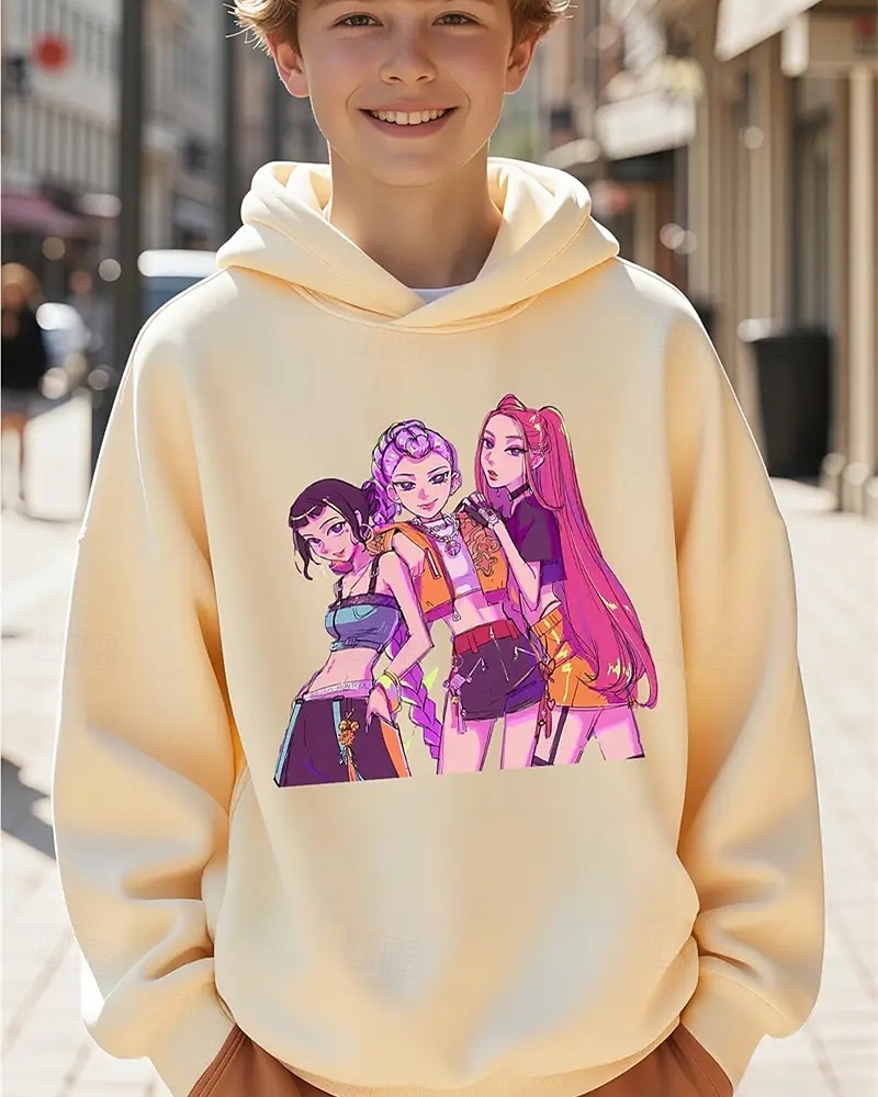 Kpop Demon Hunters pojkhuvtröja med grafisk design - långärmad, avslappnad tröja med livfullt anime-tryck för höst/vinter, perfekt för vardagskläder eller speciella tillfällen. Kpop-huvtröja 2025 - $18.99 –P3