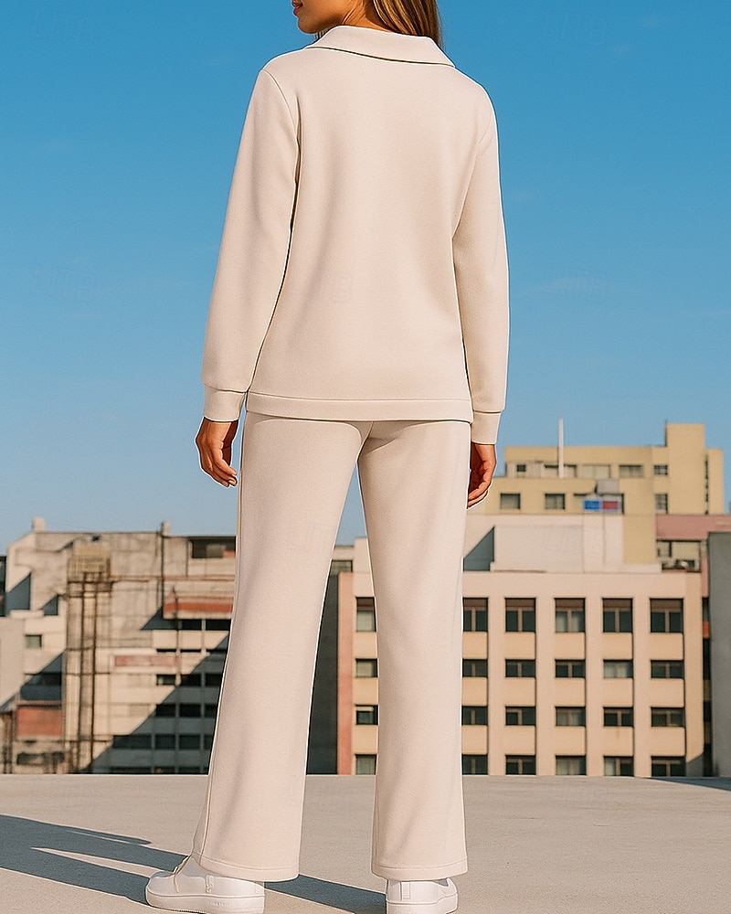 Women's Tracksuit Sweatpants Sportswear Solid Colored Clothing Suit Fall Black White Outdoor Travel Sports High Waist Long Sleeve Sport Activewear Micro-elastic Regular Fit 2025 - $35.99 –P2