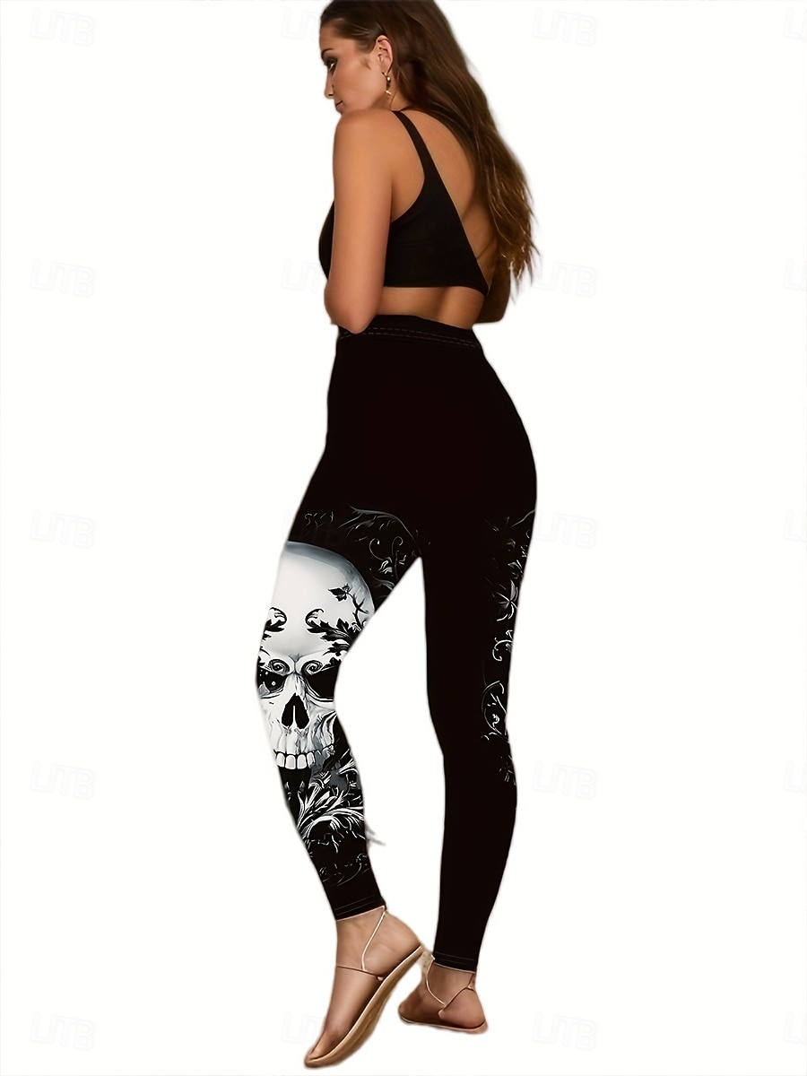 Women's Leggings Vacation Vintage Fashion Full Length High Waist Graphic Skull Printing Soft Breathable High Elasticity Outdoor Street Causal Black Spring Fall Winter Slim Fit 2026 - $21.99 –P5